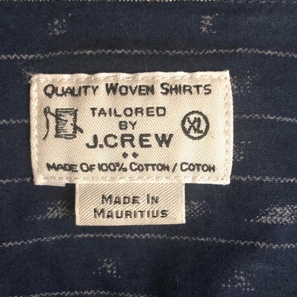 J. Crew Navy Blue and Gray Dashed Line Pattern Button Down